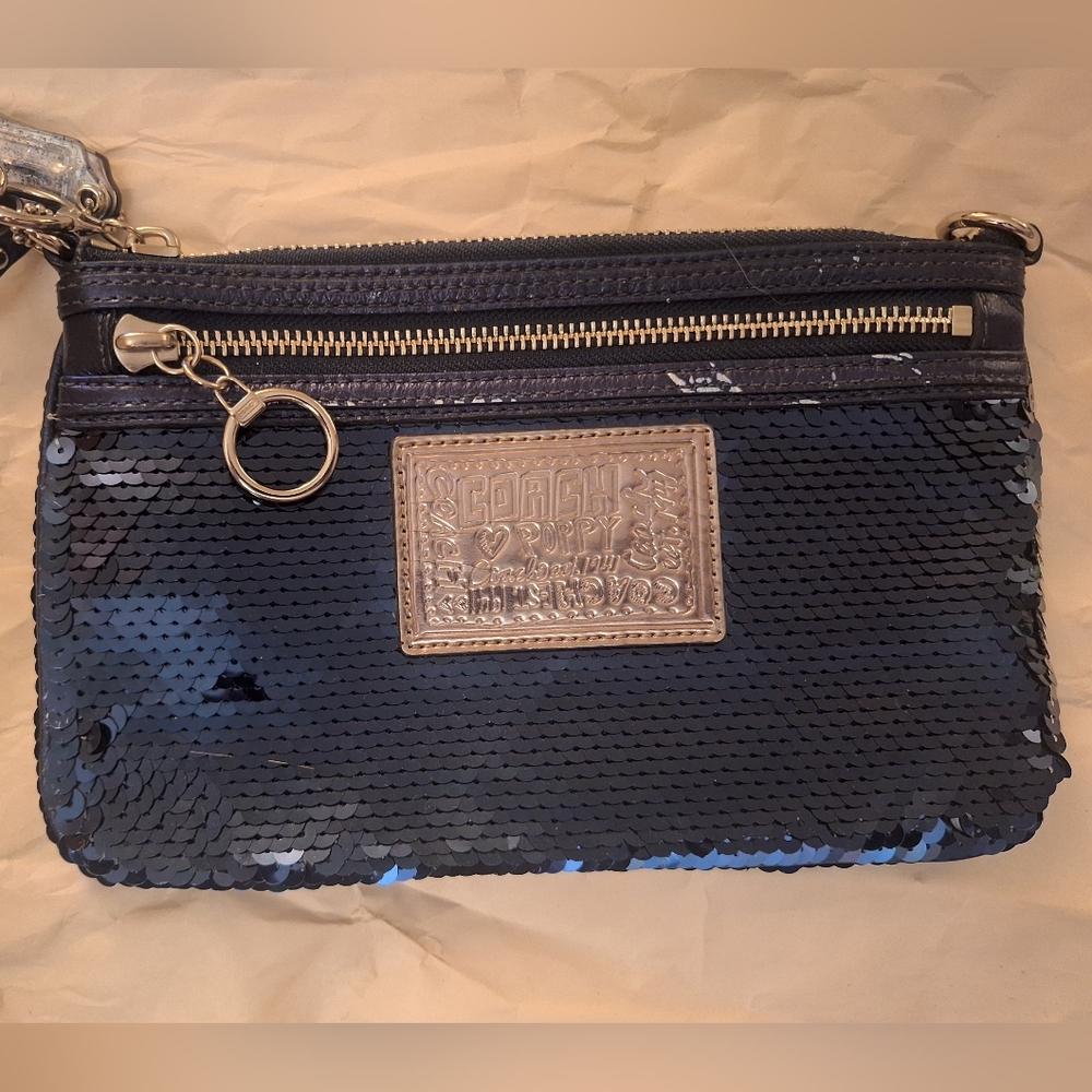COACH Poppy Blue Sequin Wristlet